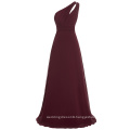 Starzz One shoulder Wine Red Chiffon Long Simply Bridesmaid Dress ST000071-4